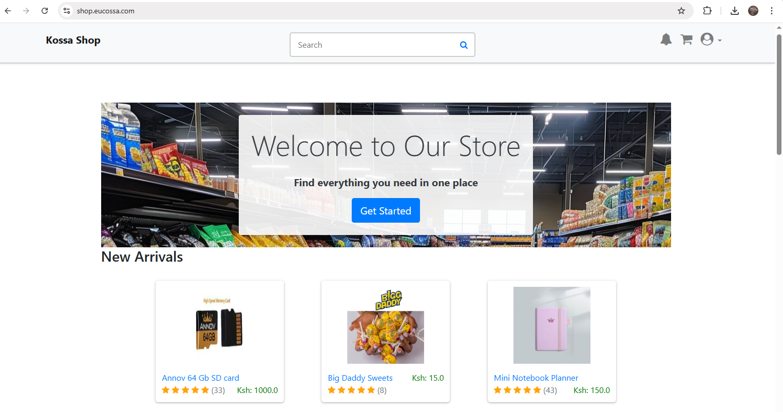 The home page of the store. 