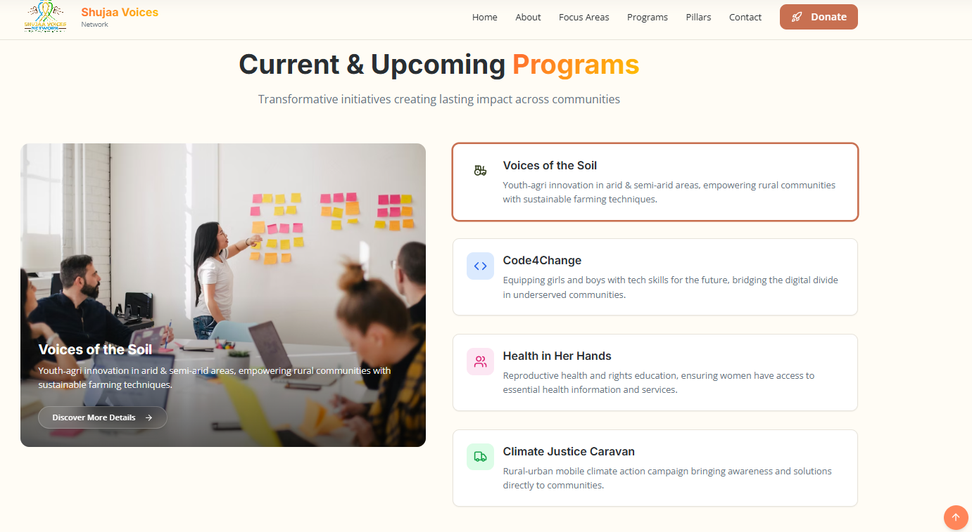 Upcomming programs section. 